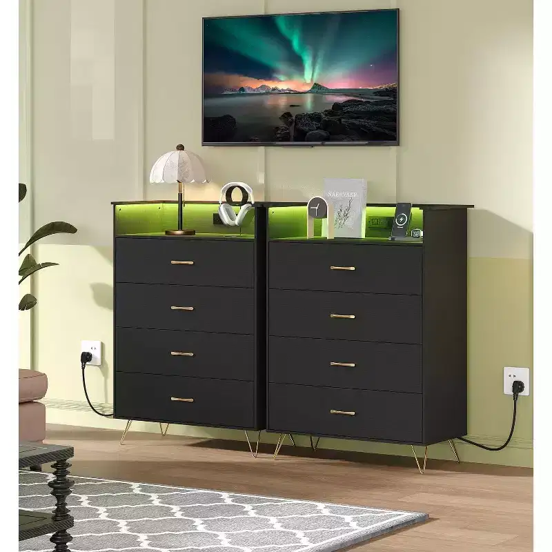 4 Drawer Wooden Dressers for Bedroom, Modern Nightstand for Bedside, Wood Chest of Drawers, Large Storage Cabinet for Bedroom, Living Room, Closet