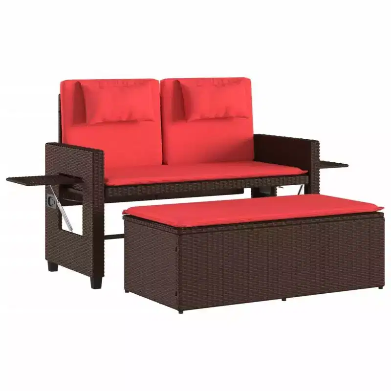 vidaXL Reclining Patio Bench with Cushions Seating Poly Rattan