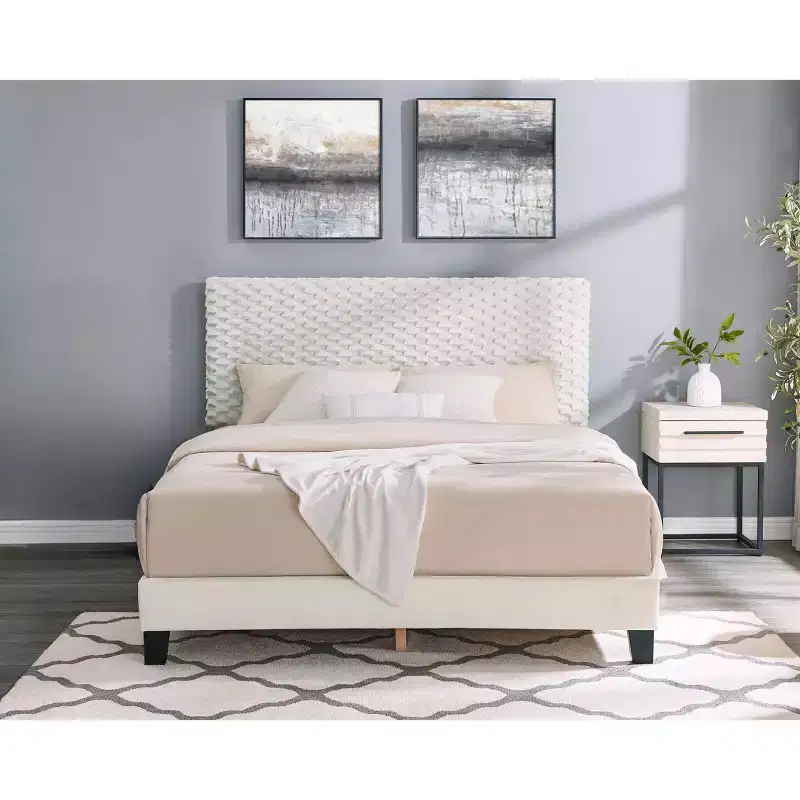 Findlay 2-Piece Bedroom Set, Plush 3D Upholstered Bed with Nightstand