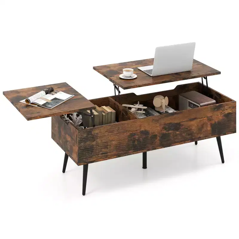 Lift Top Coffee Table w/ Storage Multi-Functional Home Center Accent Table for Living Room Rustic Brown