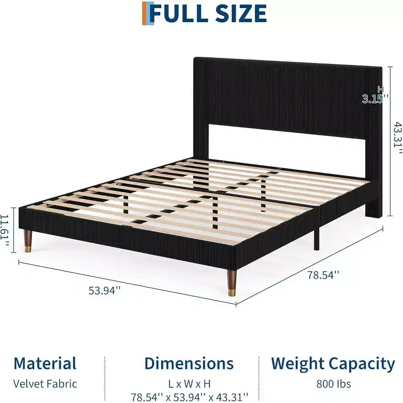 GustoWave Soft Corduroy Fabric Platform Bed Frame with Upholstered Headboard