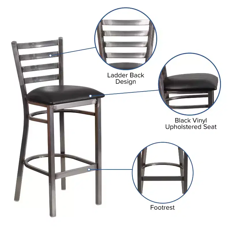 2 Pack Clear Coated Ladder Back Metal Restaurant Barstool