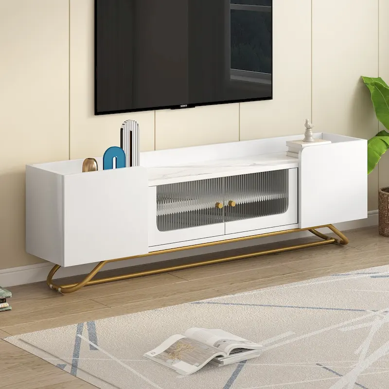 TV Stand with Fluted Glass Doors | Entertainment Center | Modern Media Console
