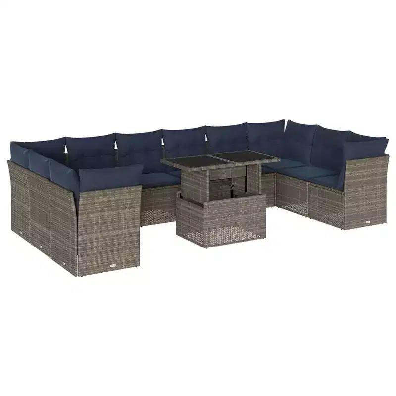 vidaXL 11 Piece Garden Sofa Set with Cushions Poly Rattan