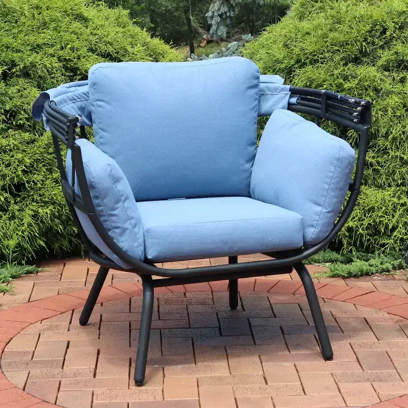 Sunnydaze Modern Luxury Patio Lounge Chair with Retractable Shade - Powder-Coated Aluminum Frame with Polyester Cushions and Canopy