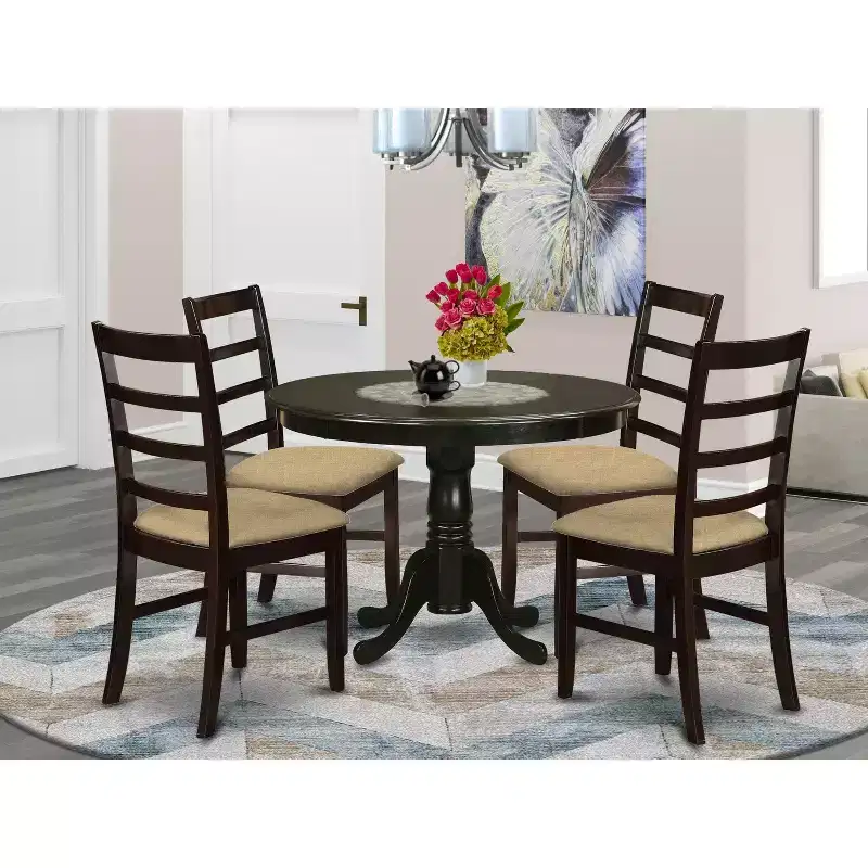 5 Piece Dinette Set - Round Kitchen Table & 4 Chairs - Coastal Dining Room Set - 42 Inch Table
