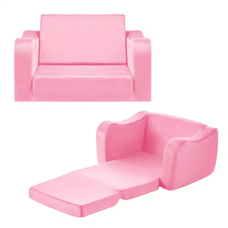 in 1 Kids Sofa Fold Out Toddler Couch Convertible Chair to Lounger with Armrests Pink
