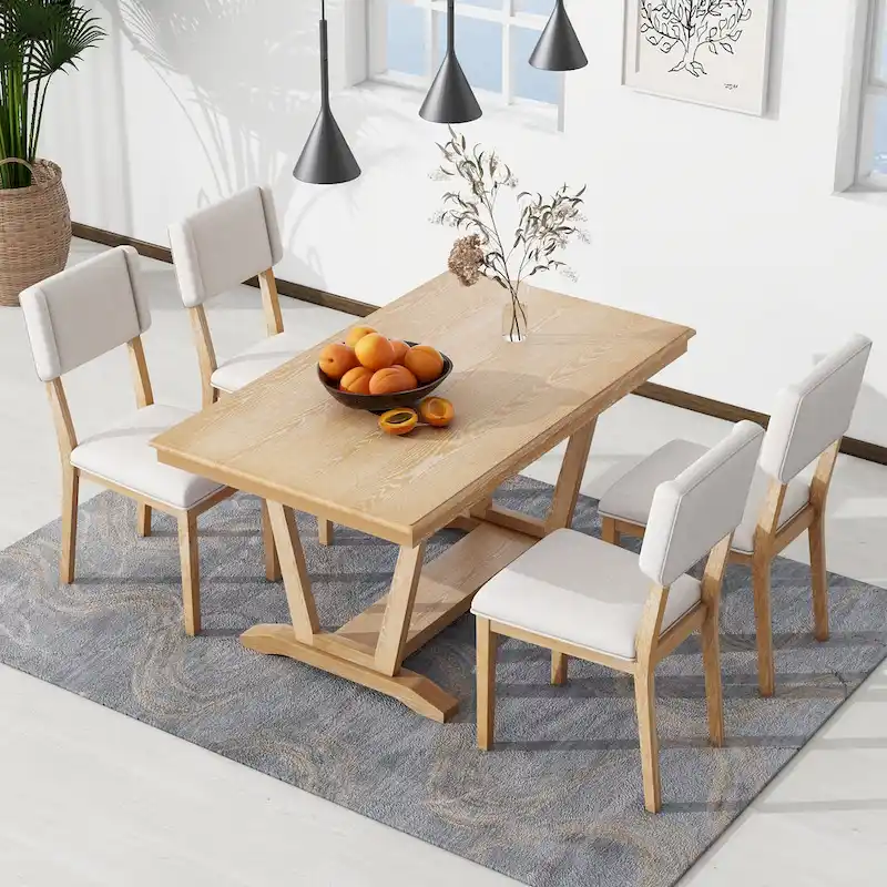5-Piece Wooden Dining Table Set with 59  Rectangular Table & 4 Chairs