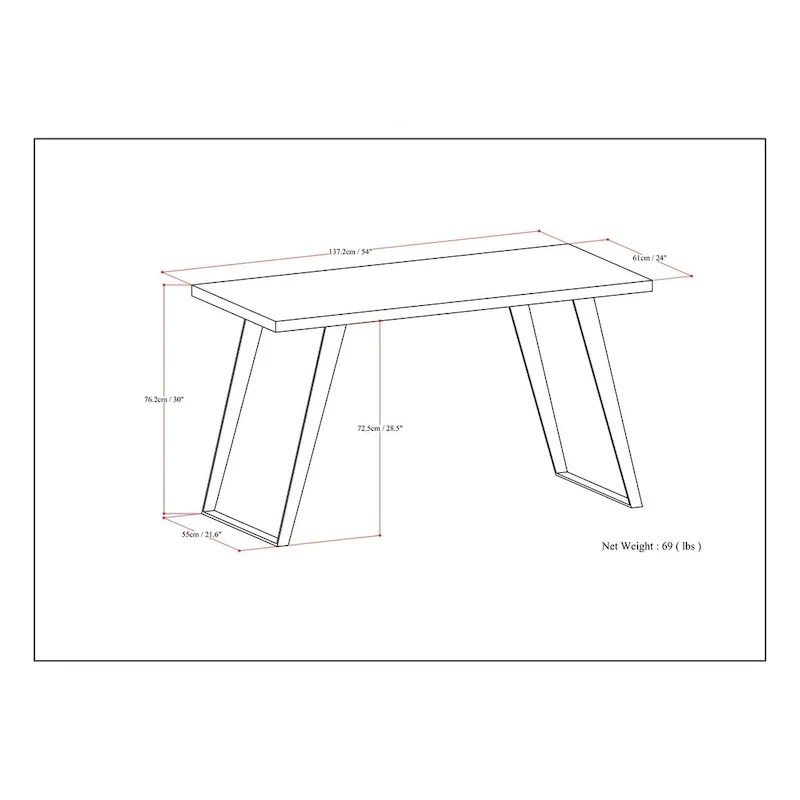 WYNDENHALL Mitchell SOLID ACACIA WOOD Modern Industrial 54 inch Wide Flat Top Desk