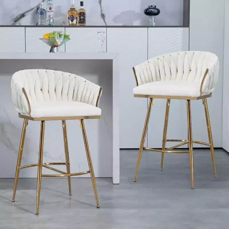 GDFStudio Seunghee Modern Metal Velvet Upholstered Counter Stools with Footrest and Hand- Wave Back (Set of 2)