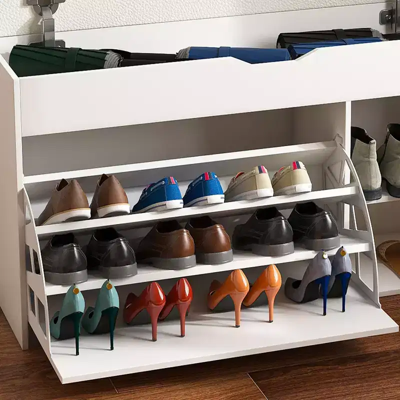 3-Tier Entryway Bench with Flip-Up Drawer and 1 Door,Triple Storage Design,Compact Shoe Organizer for Entrance and Hallway,400lbs Capacity