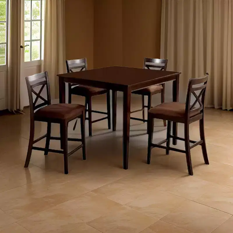 Royal Hampton 5 Piece Wooden Counter Height Table with Crossback Chairs, Espresso Brown