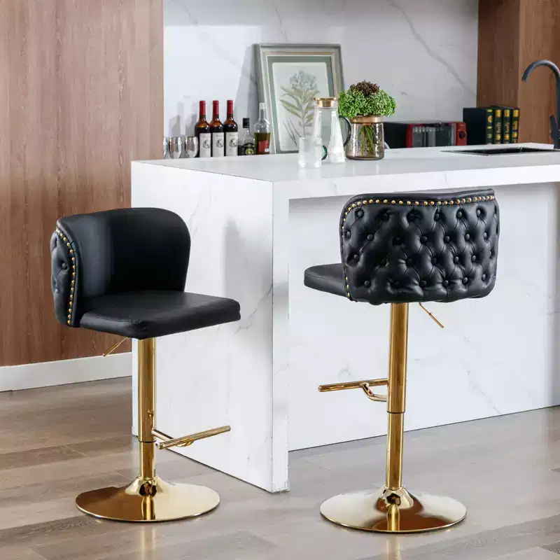Swivel Counter Height Bar Stools Set of 2, PU Leather Bar Chairs with Tufted Back, Adjustable Height Dining Chairs for Kitchen, Home Bar