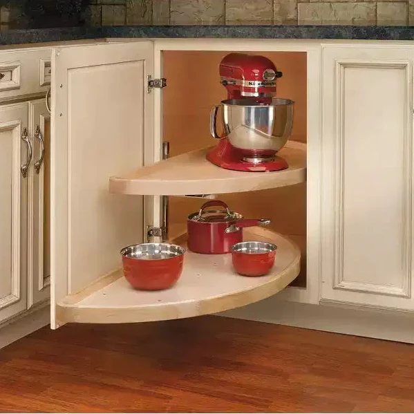32 Inch Wooden 2 Shelf Half Moon Lazy Susan Turntable Storage Kitchen Organizer for Blind Corner Cabinets