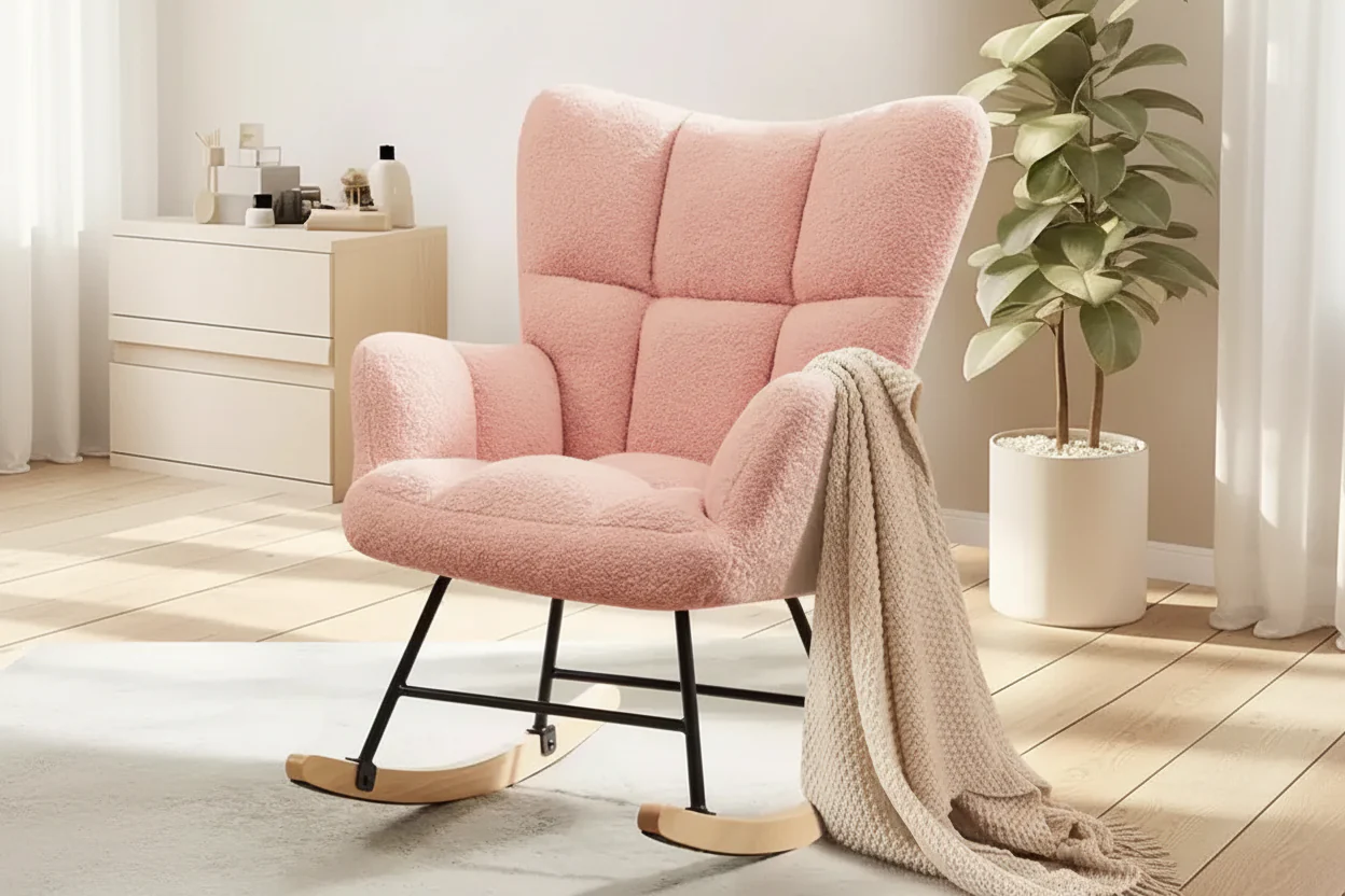 Modern Teddy Upholstered Glider Rocker Chair with High Backrest – Accent Armchair for Living Room & Bedroom