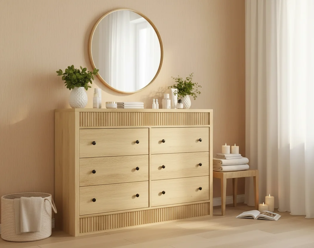 Modern Fluted 6-Drawer Chest of Drawers, Wooden Storage Organizer for Bedroom or Living Room