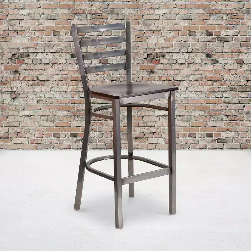 2 Pack Clear Coated Ladder Back Metal Restaurant Barstool