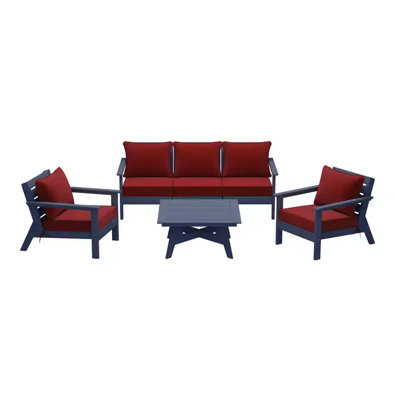 WestinTrends Avalon Outdoor 6-Piece Modular Sectional Patio Furniture Sofa Set, Navy Blue/Red