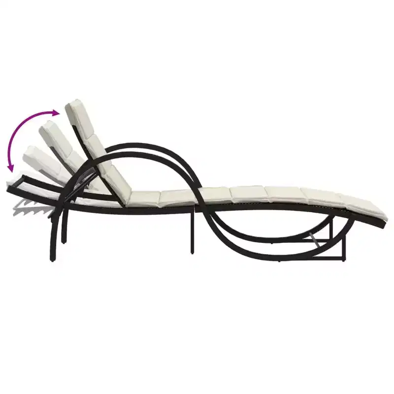 vidaXL Sun Lounger Black, Cream White PE Rattan, Powder-Coated Steel Large