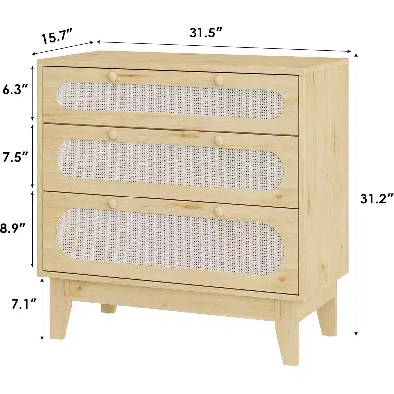 COZONY 3-Drawer Rattan Dresser Set, Modern Wood Storage Cabinet with Anti-Tip Design, Bedroom Chest Organizer 2 pcs with 2 boxs shipping