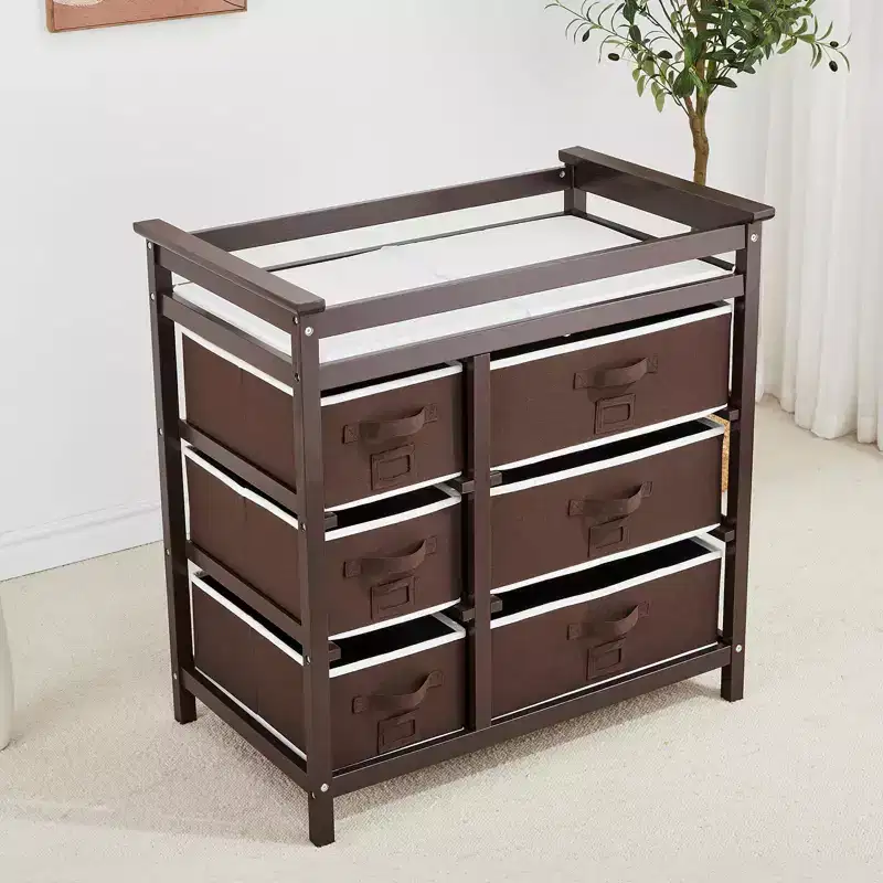 Baby Changing Table, Baby Changing Station Dresser with 6 Storage Drawers and Pad,Diaper Changing Table,Wooden Infant Diaper Changing Station Dresser