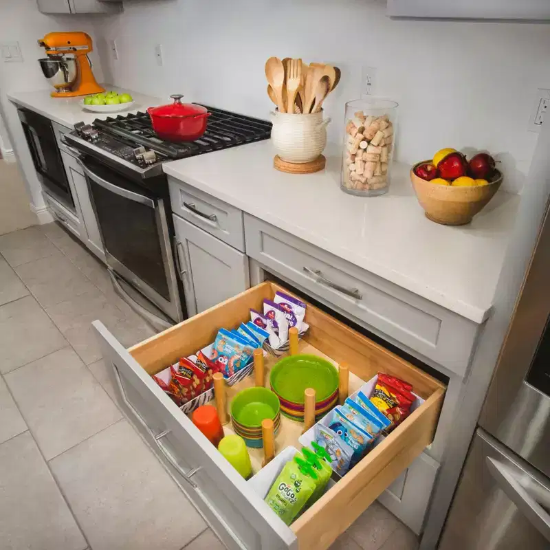 Pegboard Drawer Divider Organizer, Trim to Fit Wooden Kitchen Cabinet Storage for Utensils, Pots and Dishes