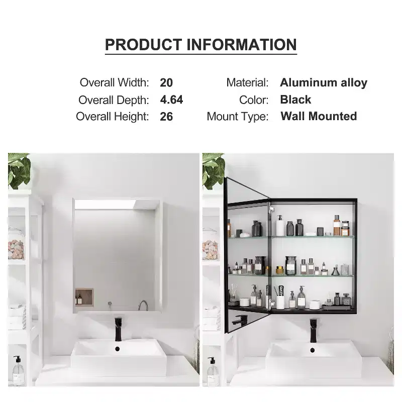 Rounded Edge Iron Craft Rectangle Black Mirror Cabinet