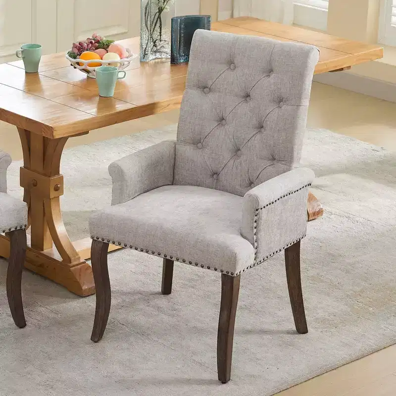 Okak Mid-Century Elegant Tufted Dining Chairs with Curved Legs for Kitchen Dining Room,Chenille Upholstered Seating Arm Dining Chair