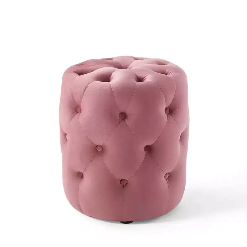 Tufted Button Round Performance Velvet Ottoman