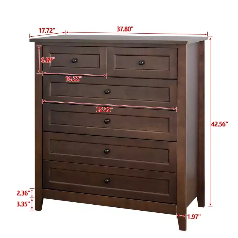 6 Drawer Dresser for Bedroom, Rustic Brown Dresser with 4 sturdy wood legs, Dark Brown Dresser for Living Room Hallway Enterway