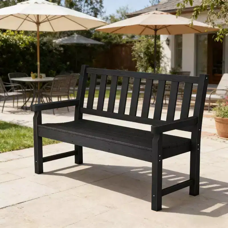 48.8 Outdoor Park Bench with Curved Seat, 2-Person Garden Bench, All-Weather HDPE Outdoor Seating-Panipeachy