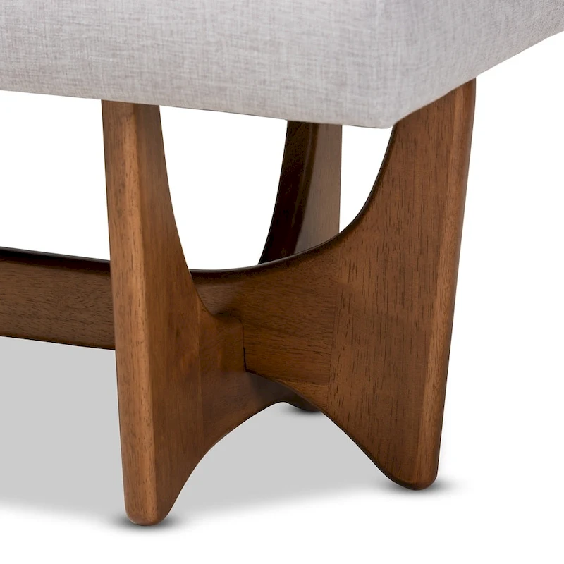 Theo Mid-Century Modern Fabric Upholstered Walnut Finished Bench - 17.9 High x 48.8 Wide x 18.3 Deep