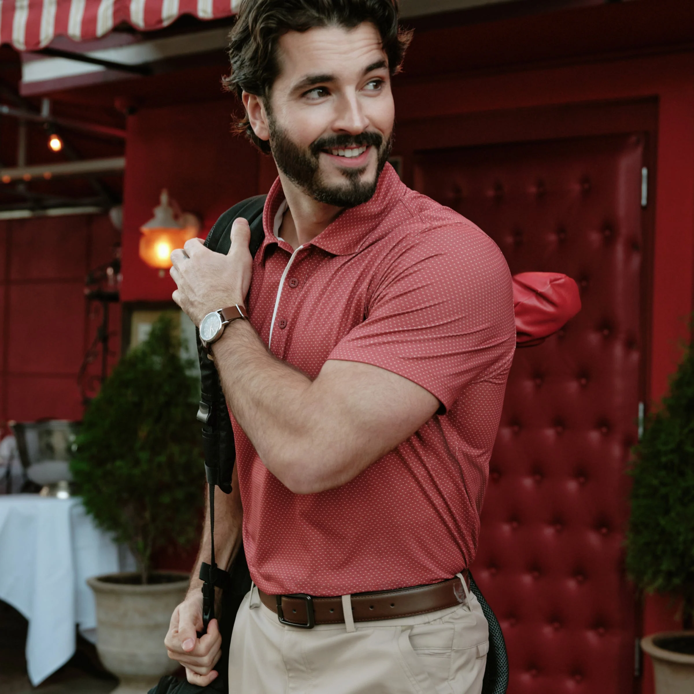 Square neck polo shirt