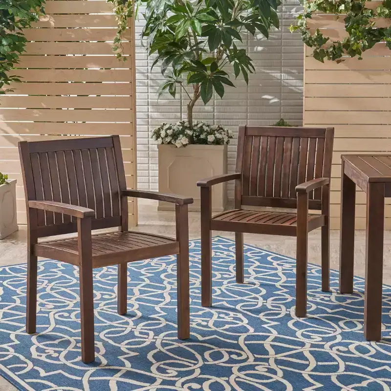 MAYEERTY Set of 2 Acacia Wood Outdoor Dining Chairs, Rustic Slat Panel Patio Seating for Summer Lounging