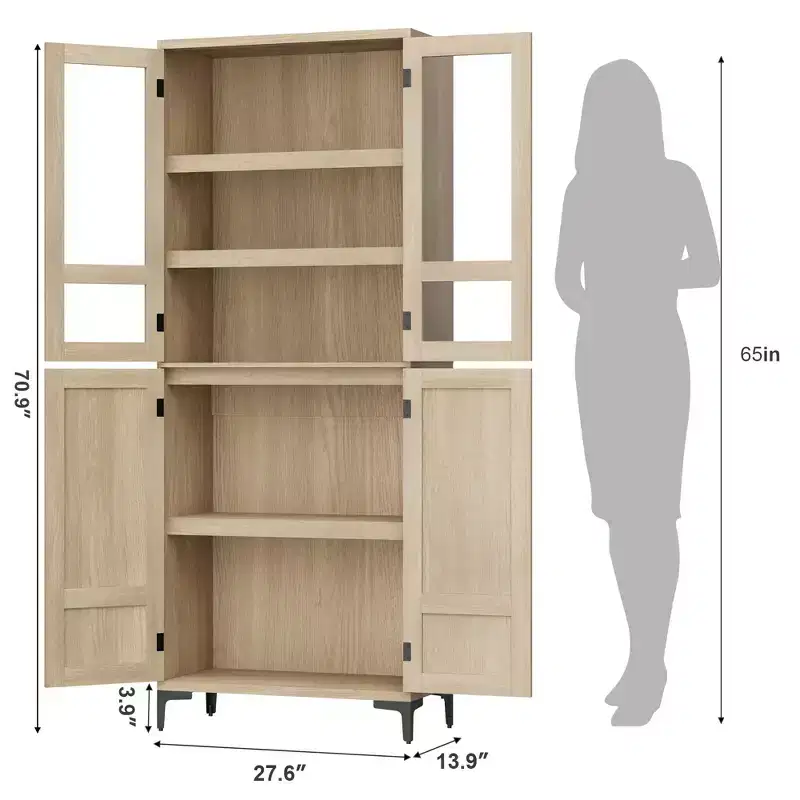 GustoWave 71 Inch Tall Storage Cabinet, Kitchen Pantry 5 Tier Bathroom Cabinet with 4 Doors Adjustable Shelves for Kitchen, Dining Room, Bathroom