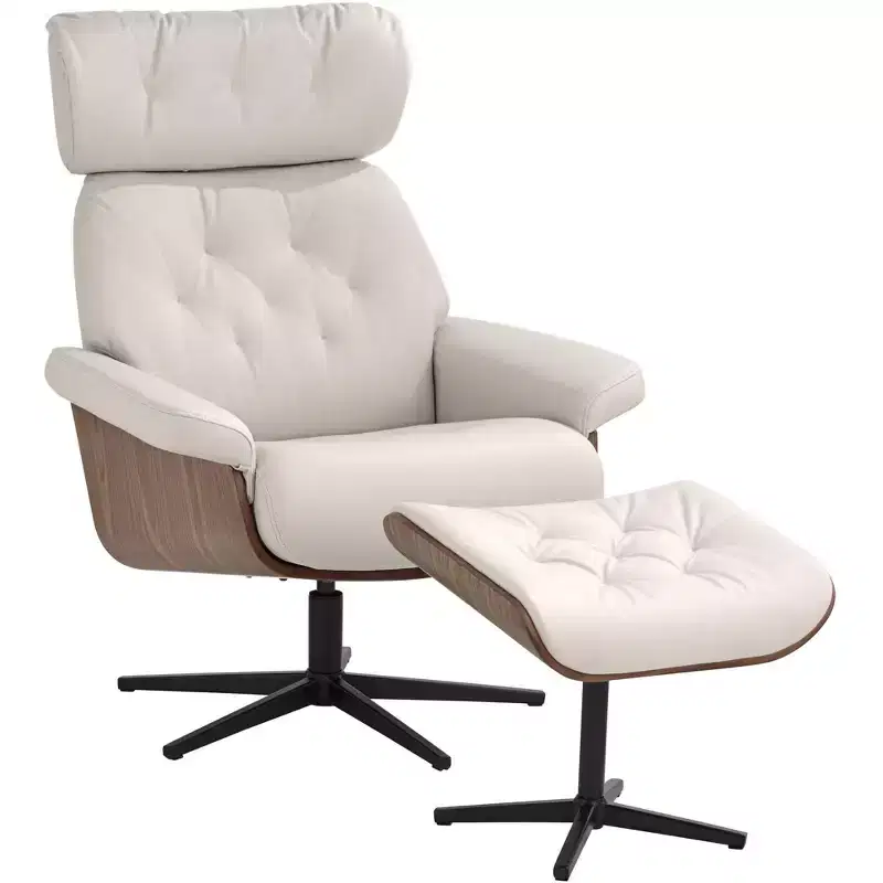 Eggshell Adjustable Swivel Recliner and Ottoman