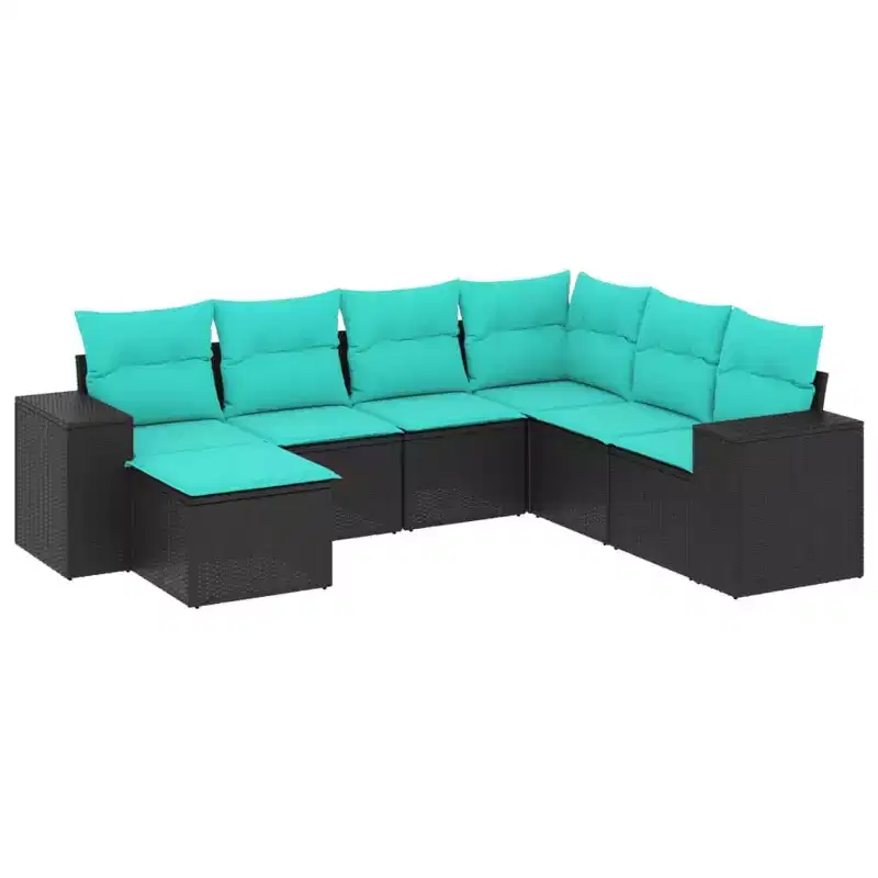 vidaXL Patio Sofa Set PE Rattan, Powder-Coated Steel, Fabric