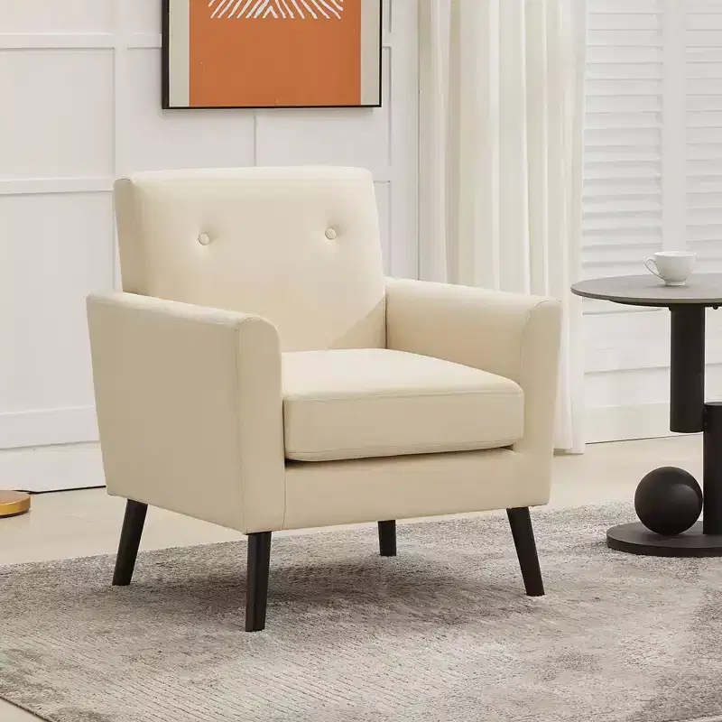 Beige/Grey Upholstered Accent Armchair with Wood Legs, Single Seat