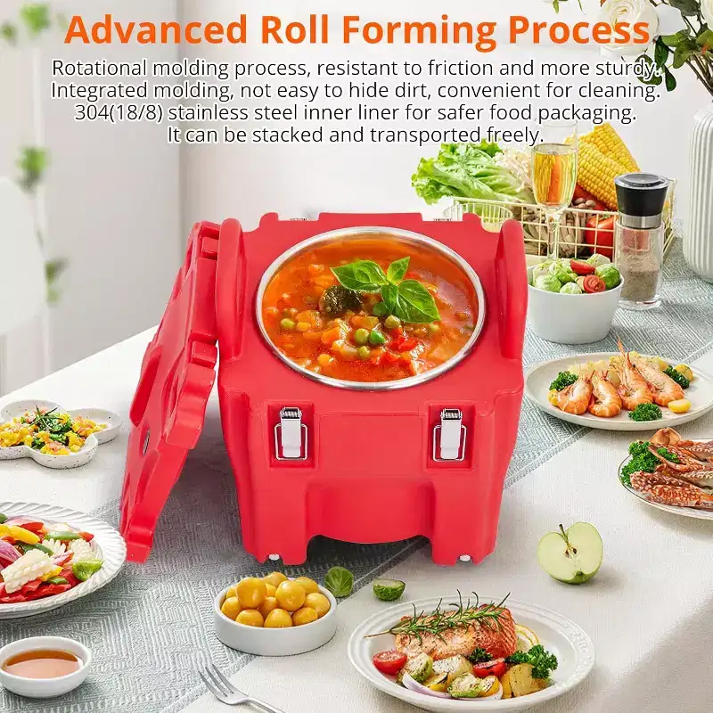Insulated Food Carrier 22Qt Stackable Hot Box with Spoon and Wheels