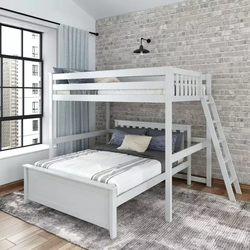 L-Shaped Full over Full Bunk Bed with Ladder