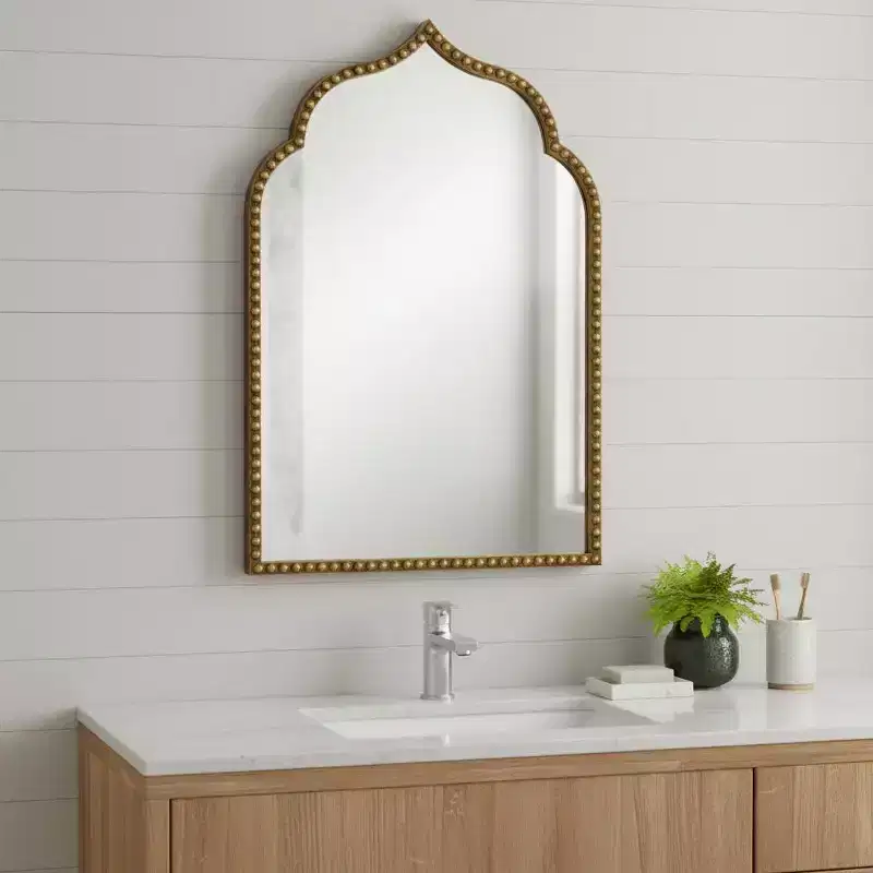 36 Gold Metal Beaded Arch Framed Accent Mirror