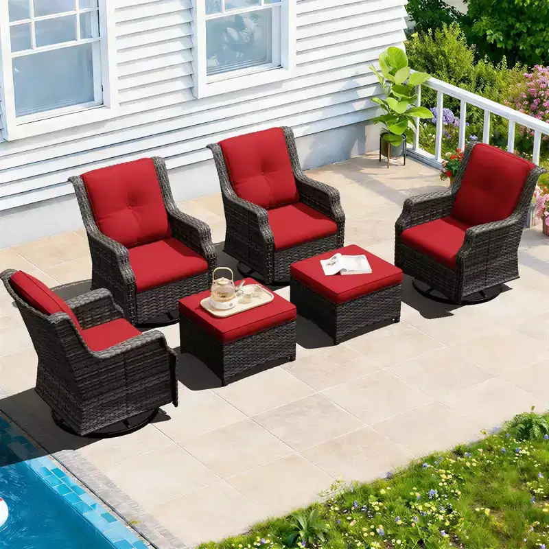 UPTIOT 6-Piece Swivel Rocker Set with Ottoman: 360 Rotation & All-Weather Olefin Fabric