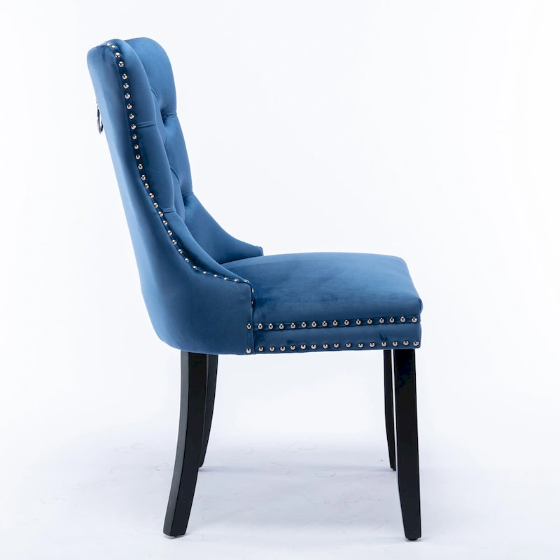 Modern Set of 2 Velvet Tufted Dining Chair with Wood Legs and Nailhead Trim