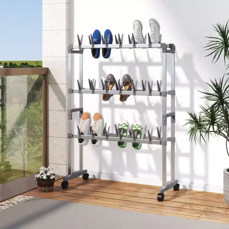 Shoe Rack with Wheels Silver 26x10.6x39.4