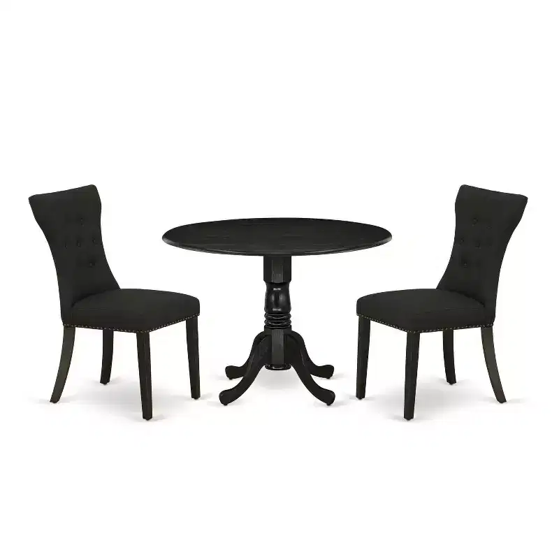 3-Piece Wirebrushed Black Solid Wood Top - Round Dining Room Set - Seats 4