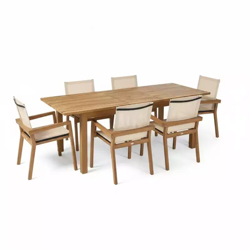 Christopher Knight Home Greii Modern 7 Piece Patio Acacia Dining Set with Expandable Slatted Table and Textile Design
