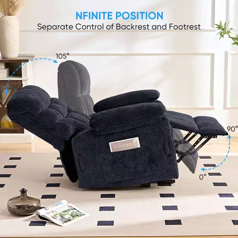 Mjkone Large Size Velvet Power Lift Recliners Chair With Lumbar Heating And 8-Point Vibration Massage,Armchair For Elderly