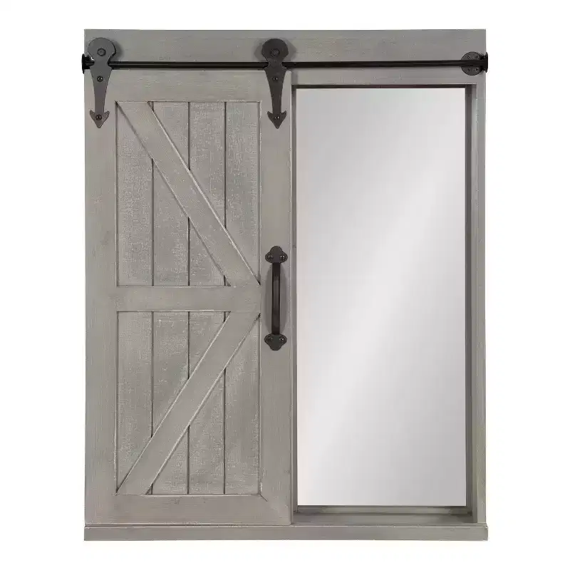 Decorative Wood Wall Storage Cabinet with Vanity Mirror Rustic Gray - Kate & Laurel All Things Decor: 3-Tier Floating Shelf, No Assembly Required