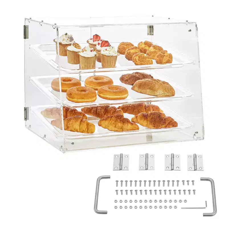 VEVOR Pastry Display Case, 3-Tier Commercial Countertop Bakery Display Case, Acrylic Display Box with Rear Door Access ,20.7x14.2x16.3