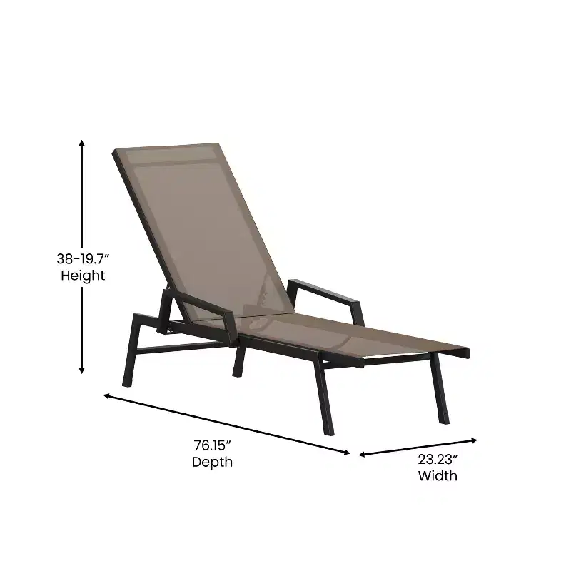 Emma and Oliver Textilene Adjustable 5 Position Patio Chaise Lounge with Armrests and Metal Frame